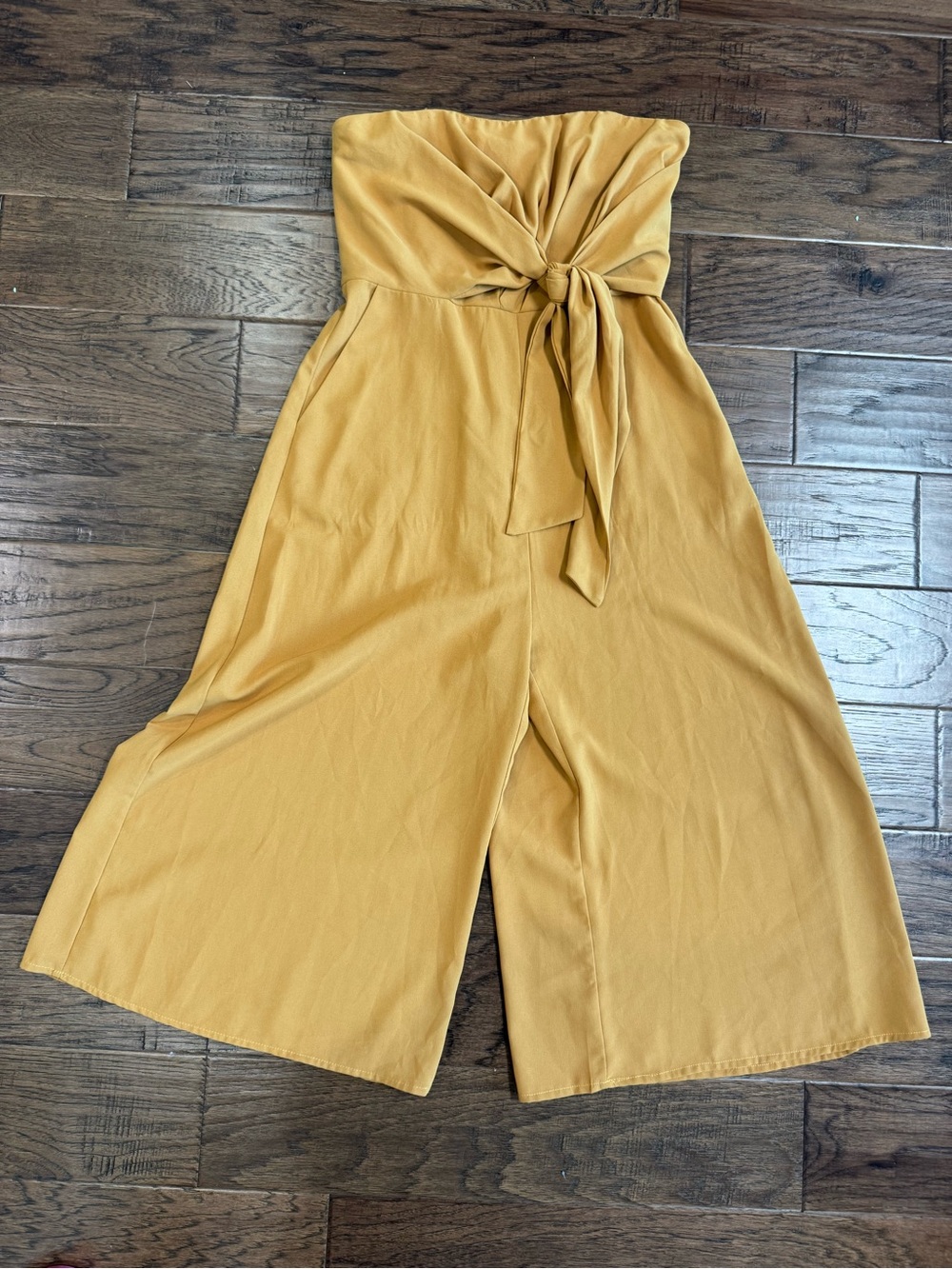 entro Strapless Tie-Front Wide-Leg Jumpsuit in Mustard Yellow